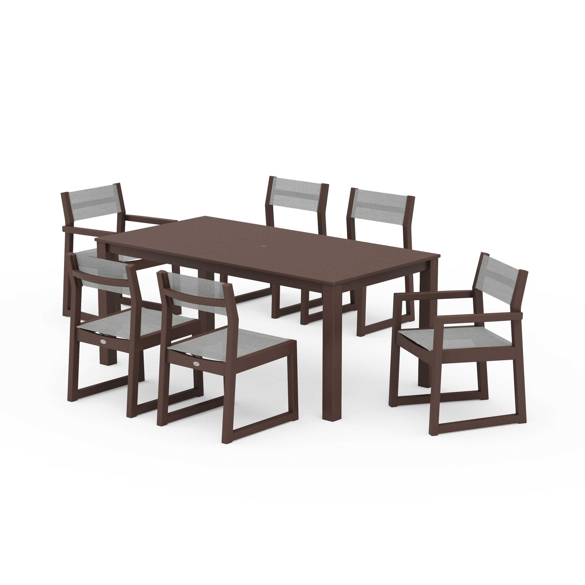 POLYWOOD EDGE Sling 7-Piece Parsons Dining Set — Mahogany / Metallic Sling