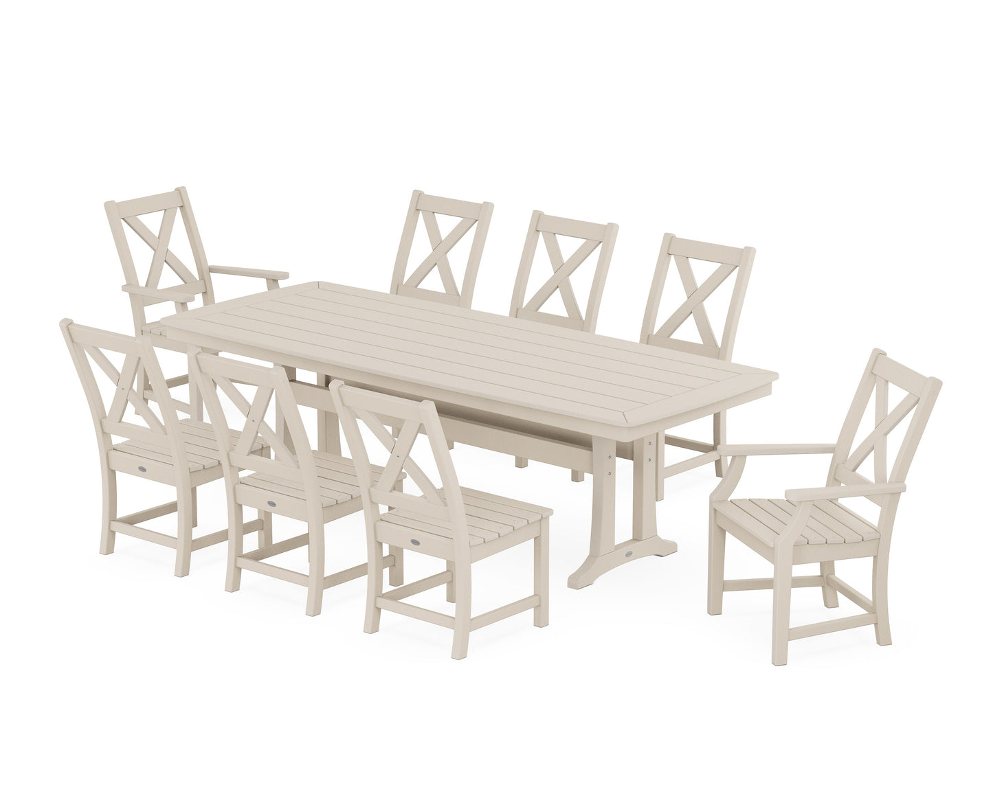 POLYWOOD Braxton 9-Piece Dining Set with Trestle Legs — Sand