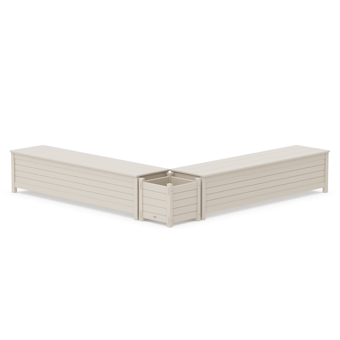 POLYWOOD 72" Nautical L- Shaped Planter Storage Bench Set — Sand