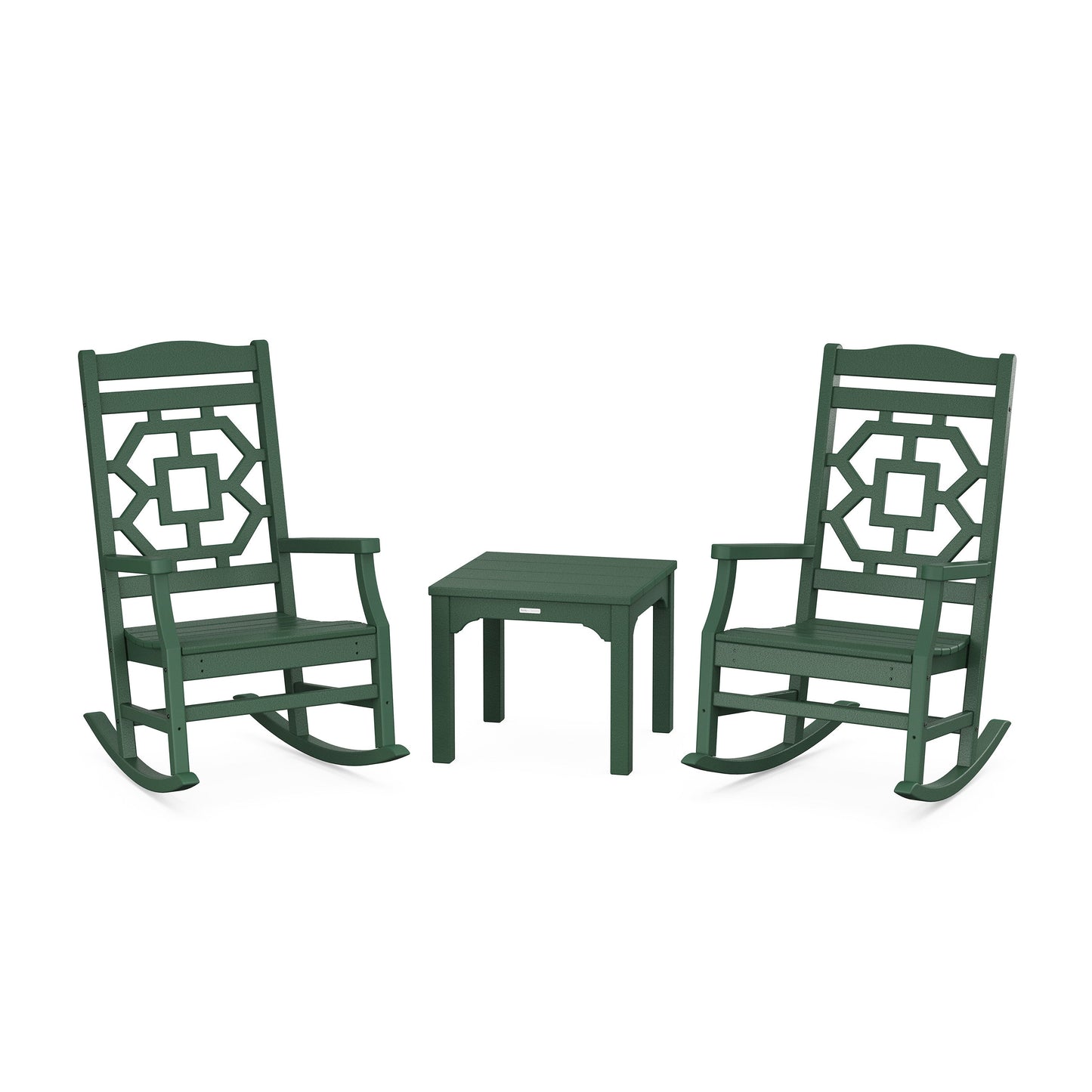 POLYWOOD Chinoiserie 3-Piece Rocking Chair Set — Green