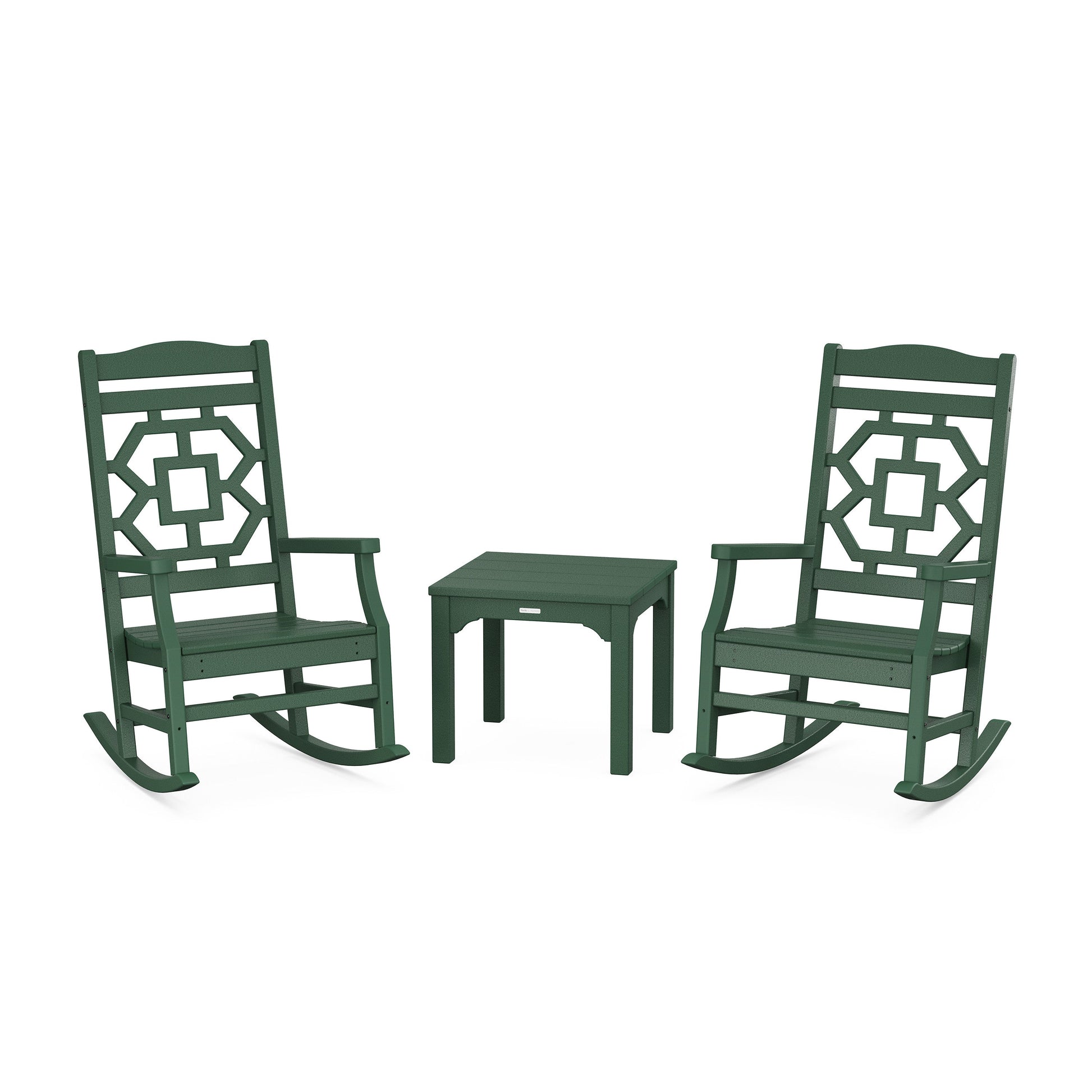 POLYWOOD Chinoiserie 3-Piece Rocking Chair Set — Green
