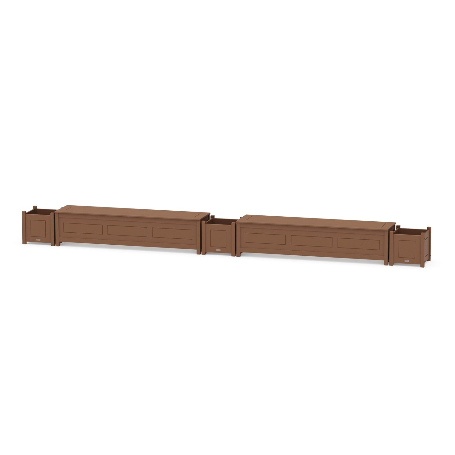 POLYWOOD 72" Country Living Straight Double Planter Storage Bench Set — Teak