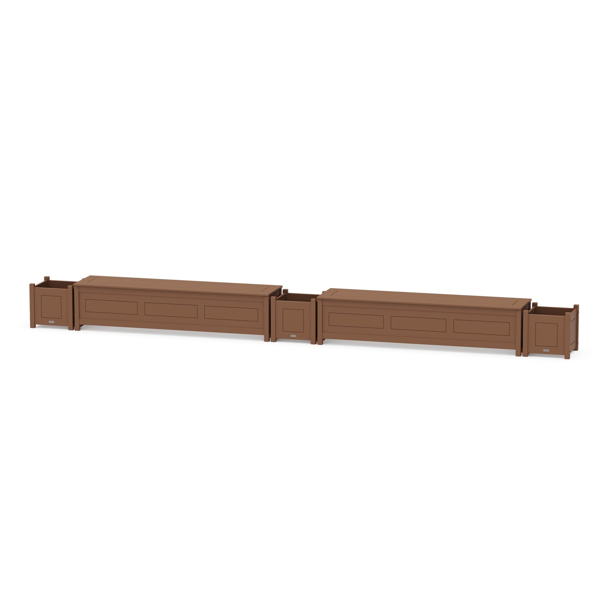 POLYWOOD 72" Country Living Straight Double Planter Storage Bench Set — Teak