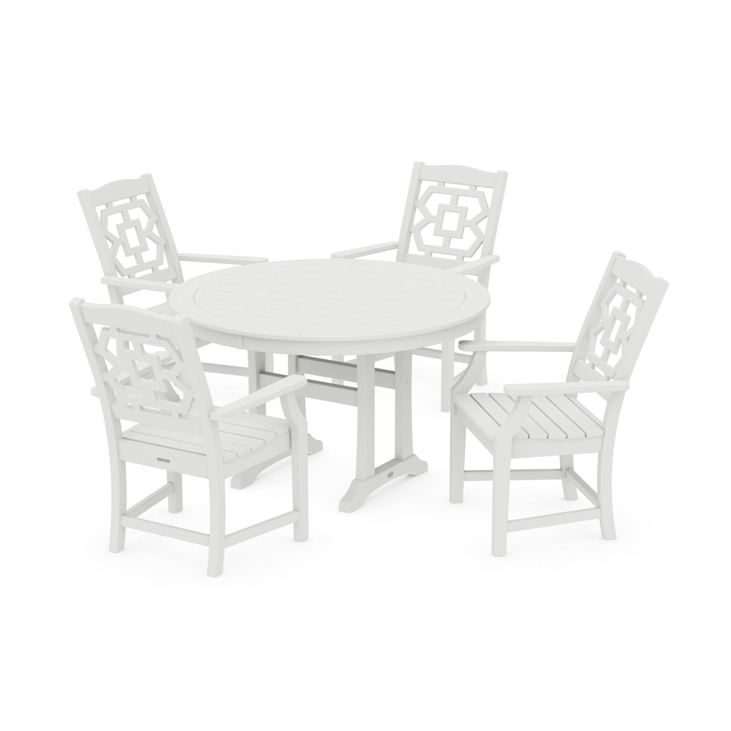 POLYWOOD Chinoiserie 5-Piece Round Dining Set with Trestle Legs — Vintage White