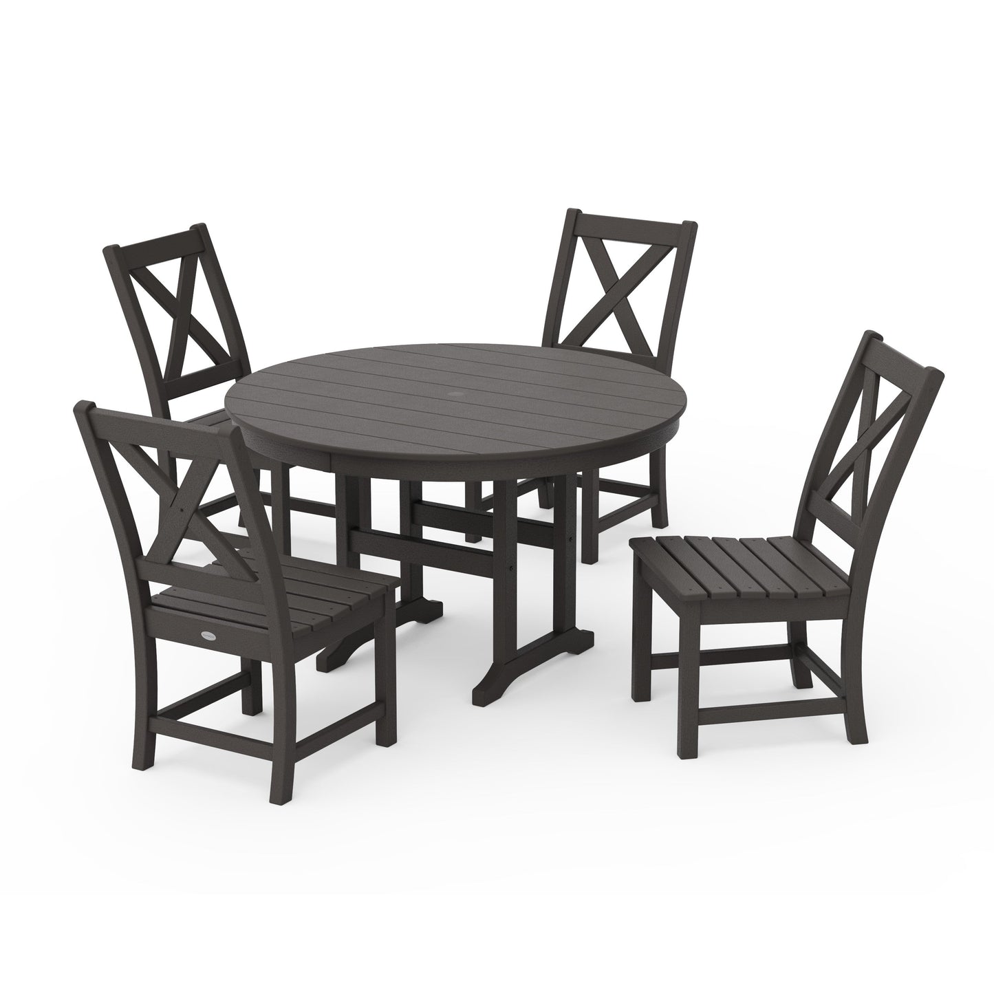 POLYWOOD Braxton Side Chair 5-Piece Round Dining Set — Vintage Coffee
