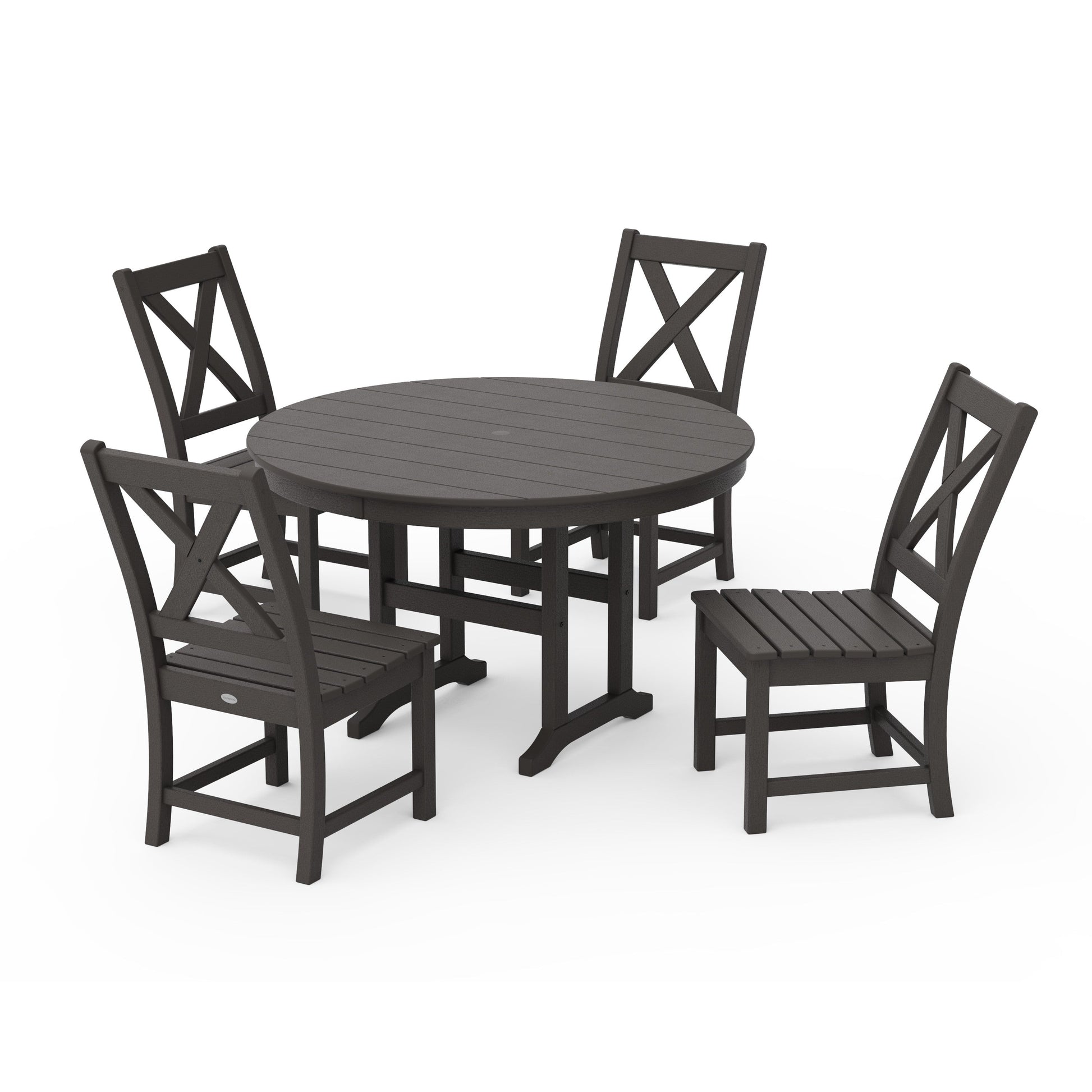 POLYWOOD Braxton Side Chair 5-Piece Round Dining Set — Vintage Coffee