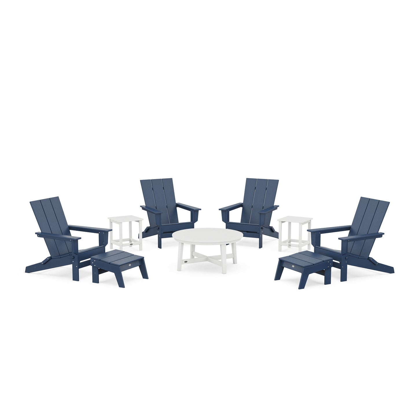 POLYWOOD Modern Studio Folding Adirondack 9-Piece Conversation Set — Navy