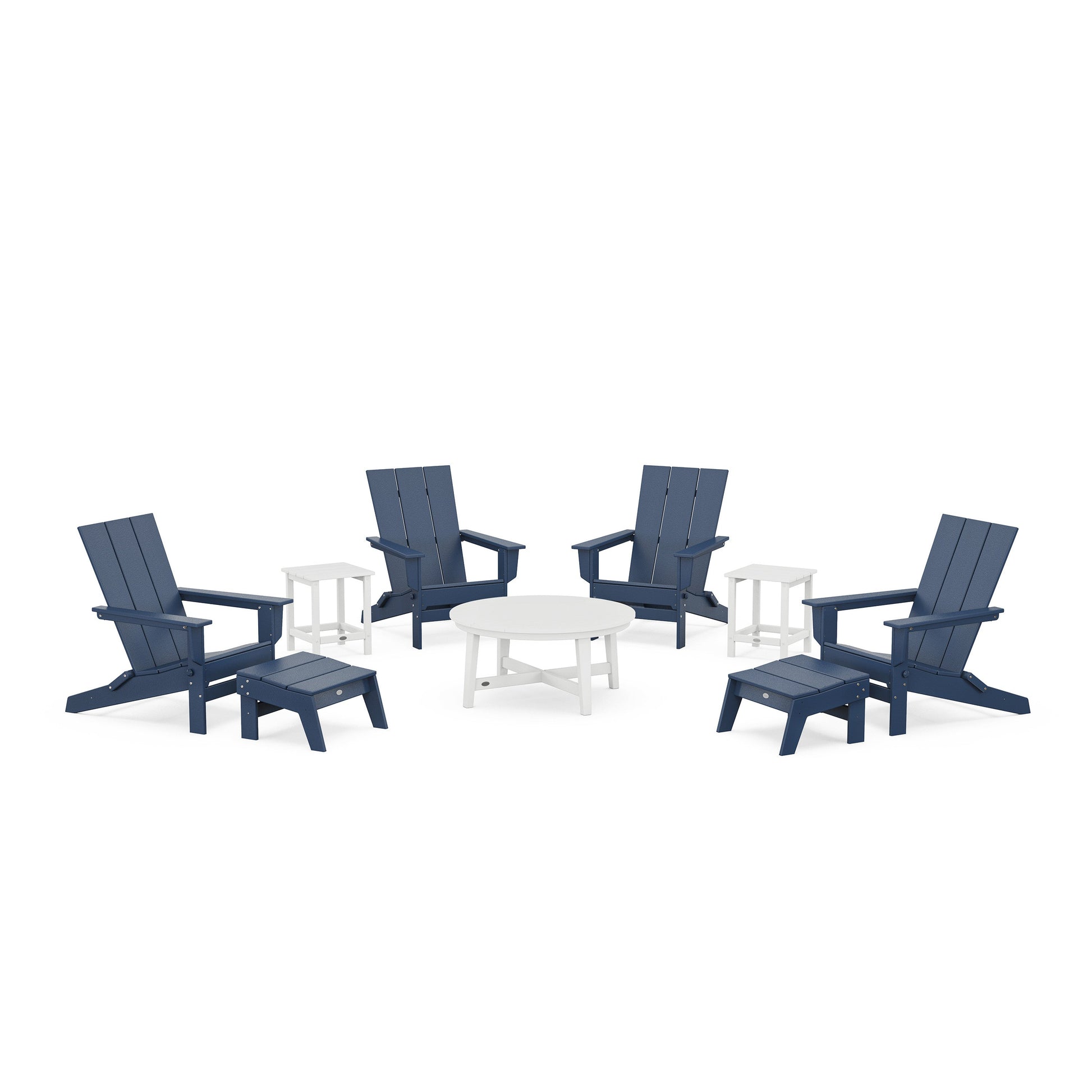 POLYWOOD Modern Studio Folding Adirondack 9-Piece Conversation Set — Navy