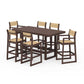 POLYWOOD EDGE Sling 7-Piece Bar Table Set — Mahogany / Dupioni Apricot Sling