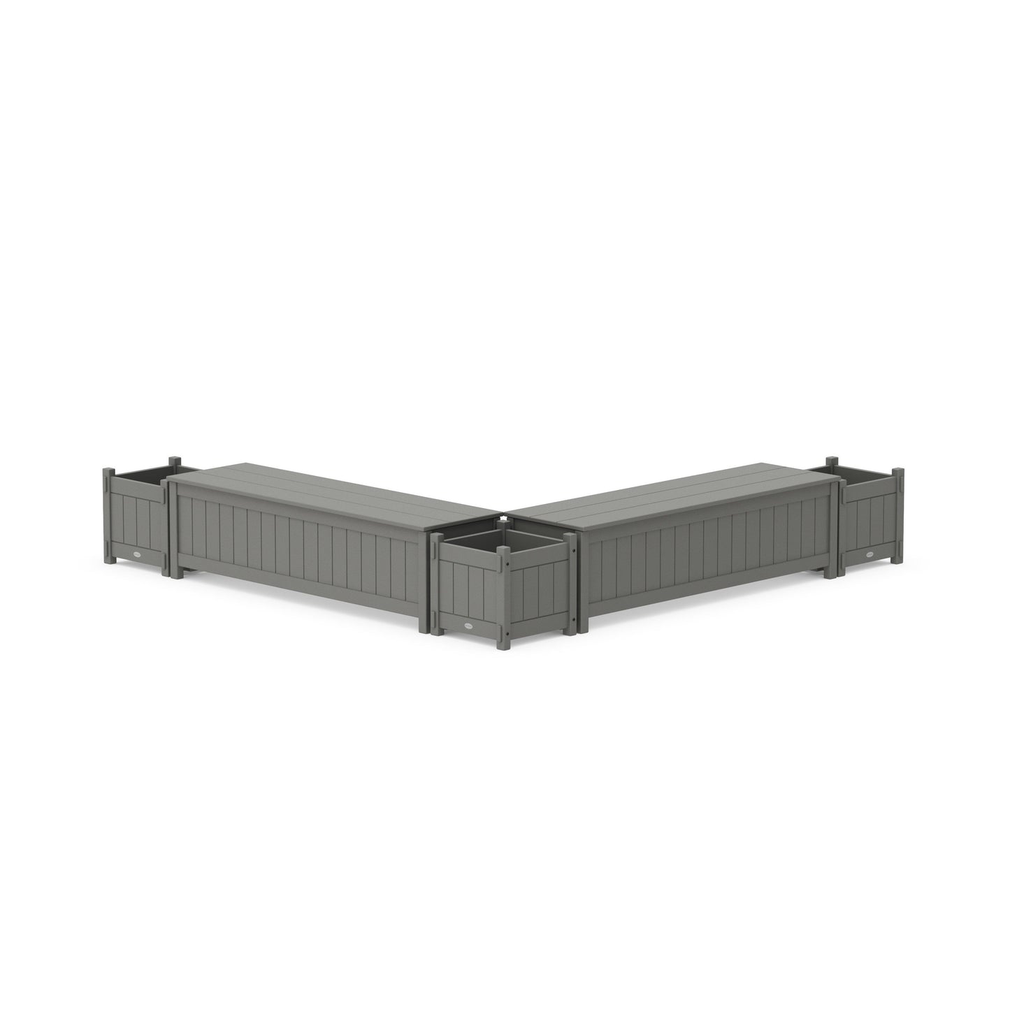 POLYWOOD 60" Vineyard L- Shaped Planter Storage Bench Corner Set — Slate Grey