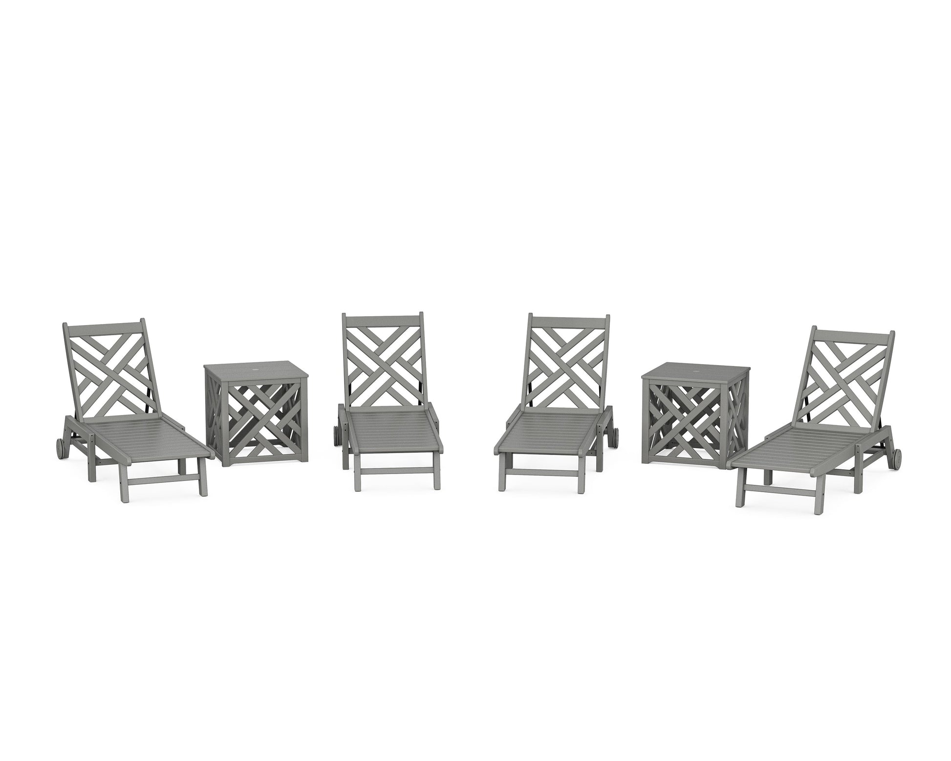 POLYWOOD Chippendale 6-Piece Chaise Set with Wheels and Umbrella Stand Accent Table — Slate Grey