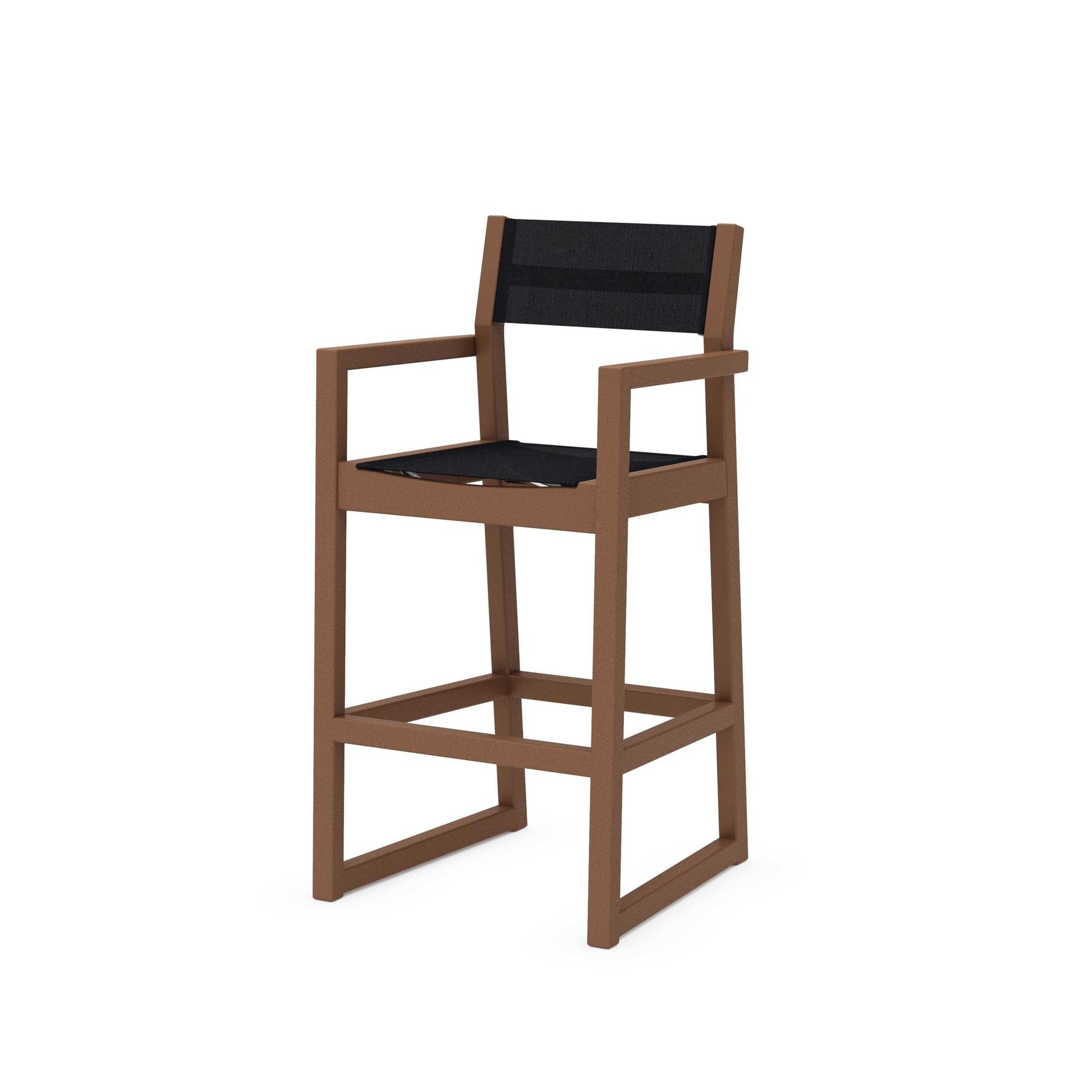 POLYWOOD EDGE Sling Bar Arm Chair — Teak / Black Sling