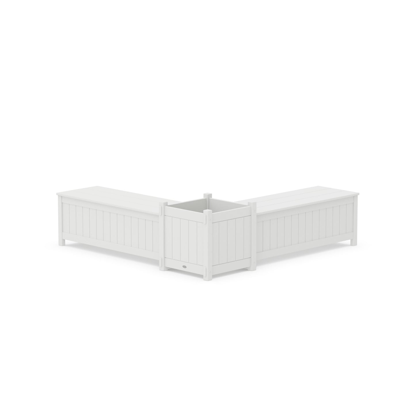 POLYWOOD 48" Vineyard L- Shaped Planter Storage Bench Set- Large — White