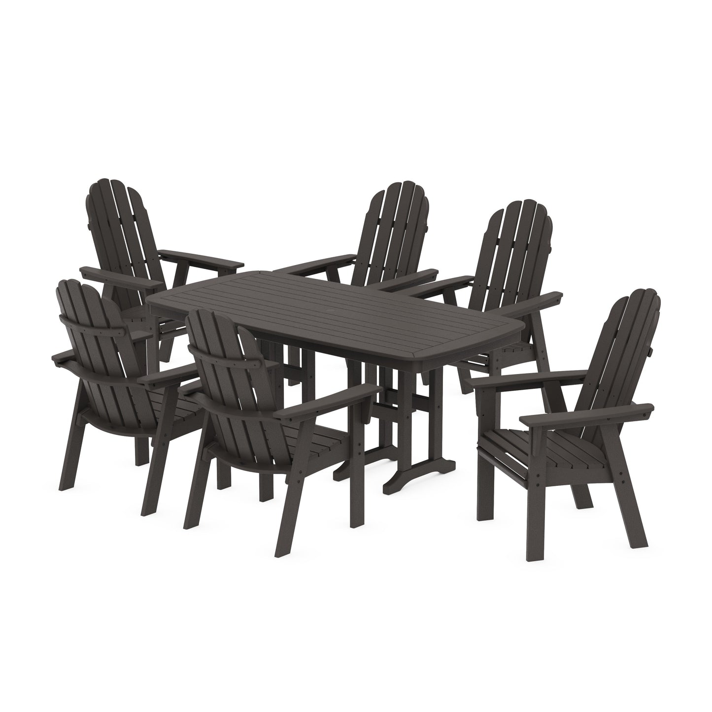POLYWOOD Vineyard Curveback Adirondack Chair 7-Piece Dining Set — Vintage Coffee