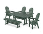 POLYWOOD Vineyard Curveback Adirondack Chair 6-Piece Dining Set with Trestle Legs and Bench — Green