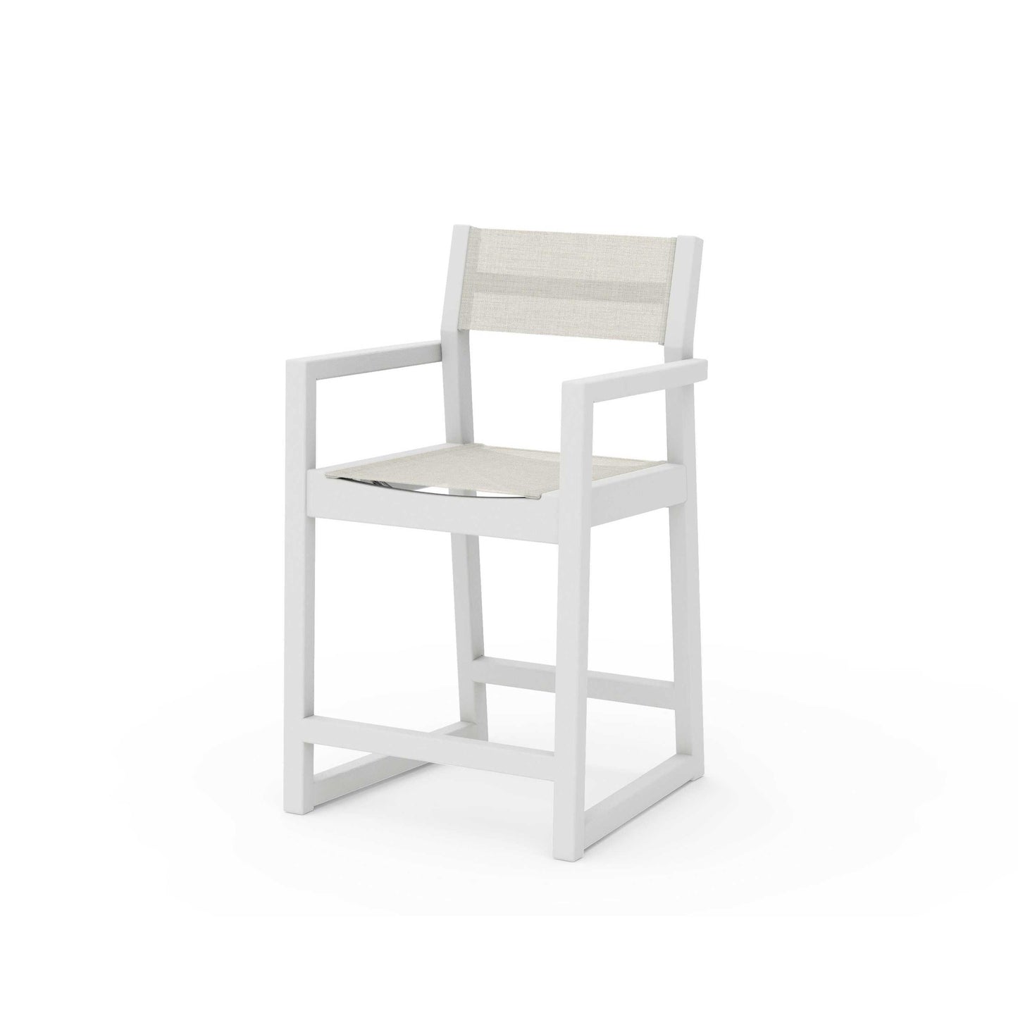POLYWOOD EDGE Sling Counter Arm Chair — Vintage White / Parchment Sling