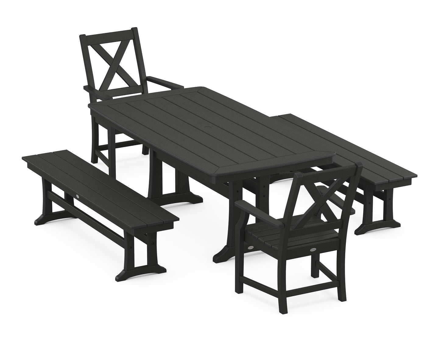 POLYWOOD Braxton 5-Piece Dining Set with Trestle Legs — Black