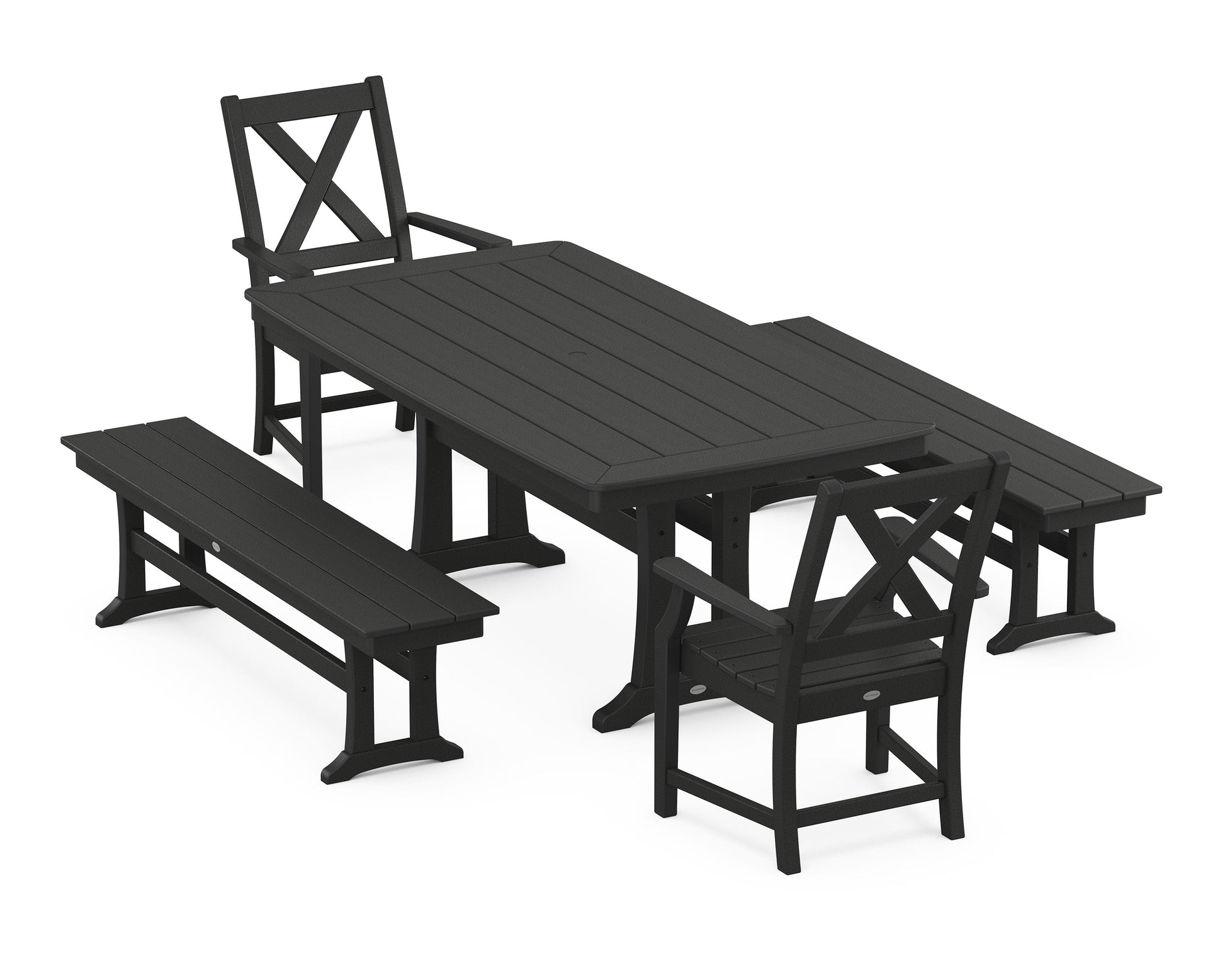 POLYWOOD Braxton 5-Piece Dining Set with Trestle Legs — Black