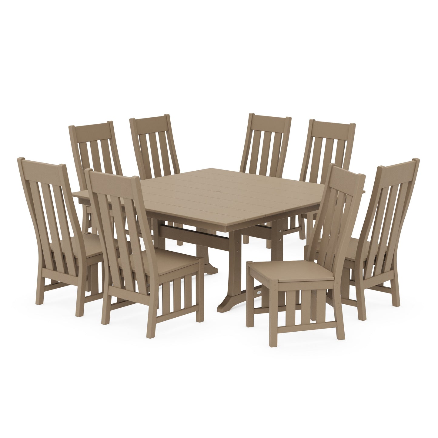 POLYWOOD Acadia Side Chair 9-Piece Square Farmhouse Dining Set with Trestle Legs — Vintage Sahara