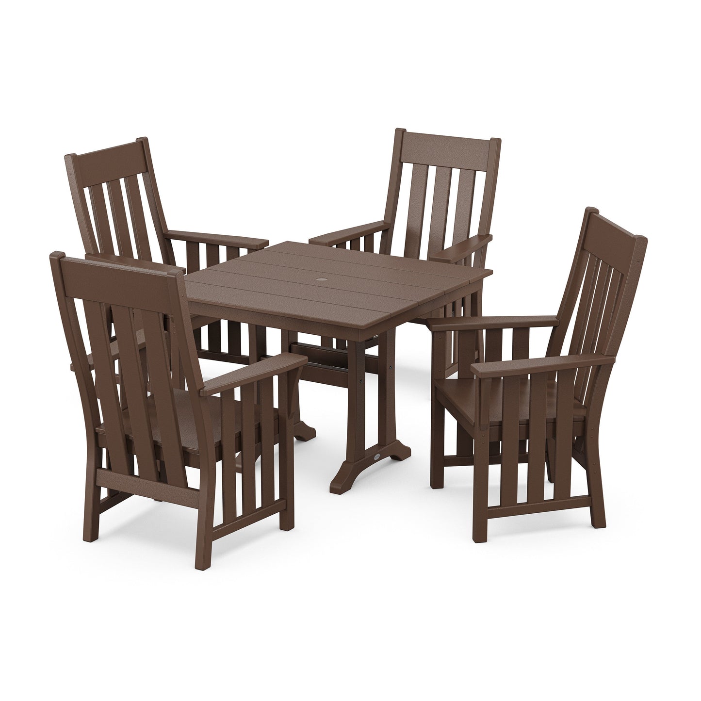 POLYWOOD Acadia 5-Piece Farmhouse Dining Set with Trestle Legs — Mahogany