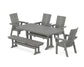 POLYWOOD Modern Curveback Adirondack 6-Piece Farmhouse Dining Set with Trestle Legs and Bench — Slate Grey