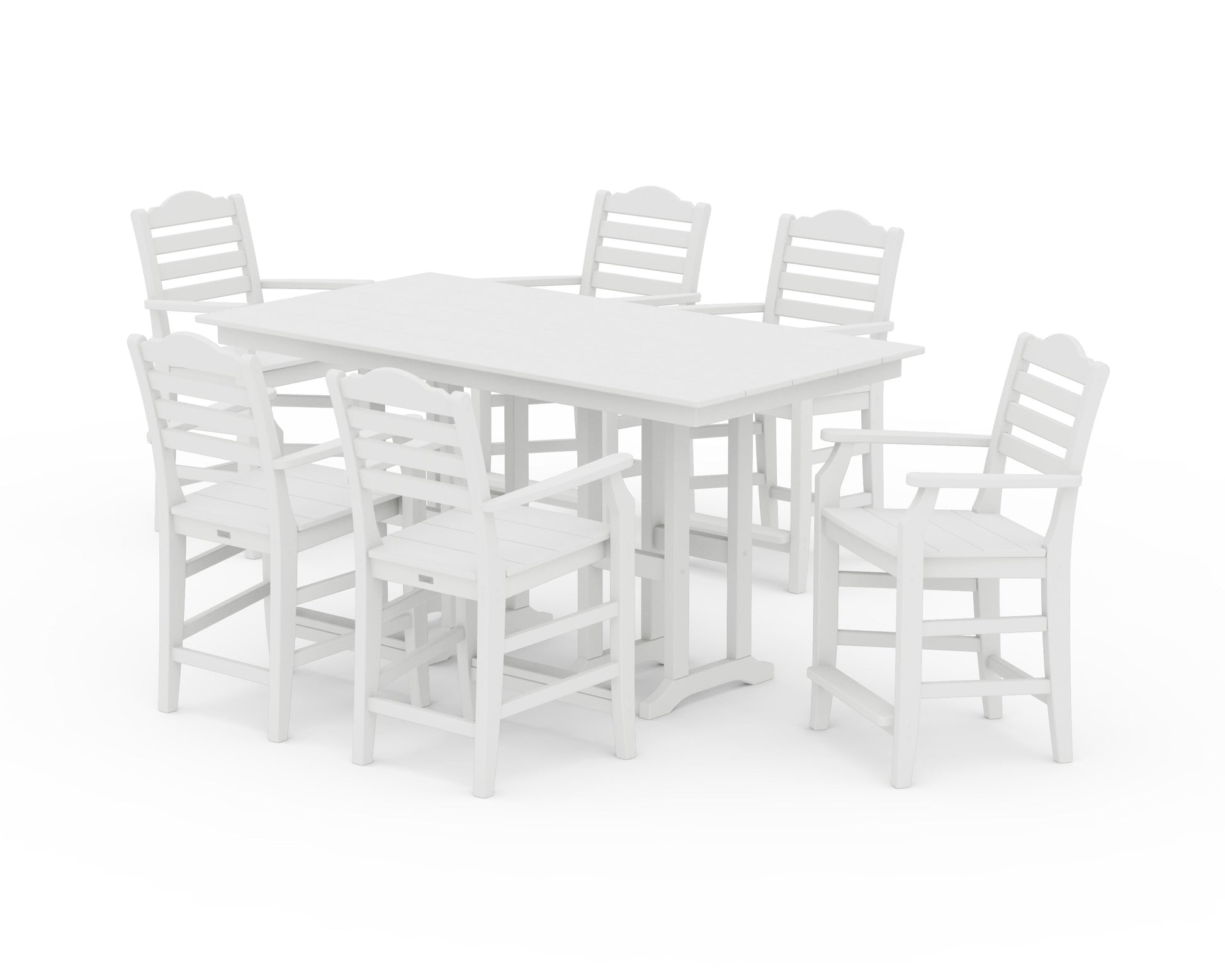 POLYWOOD Savannah Arm Chair 7-Piece Farmhouse Counter Set — White