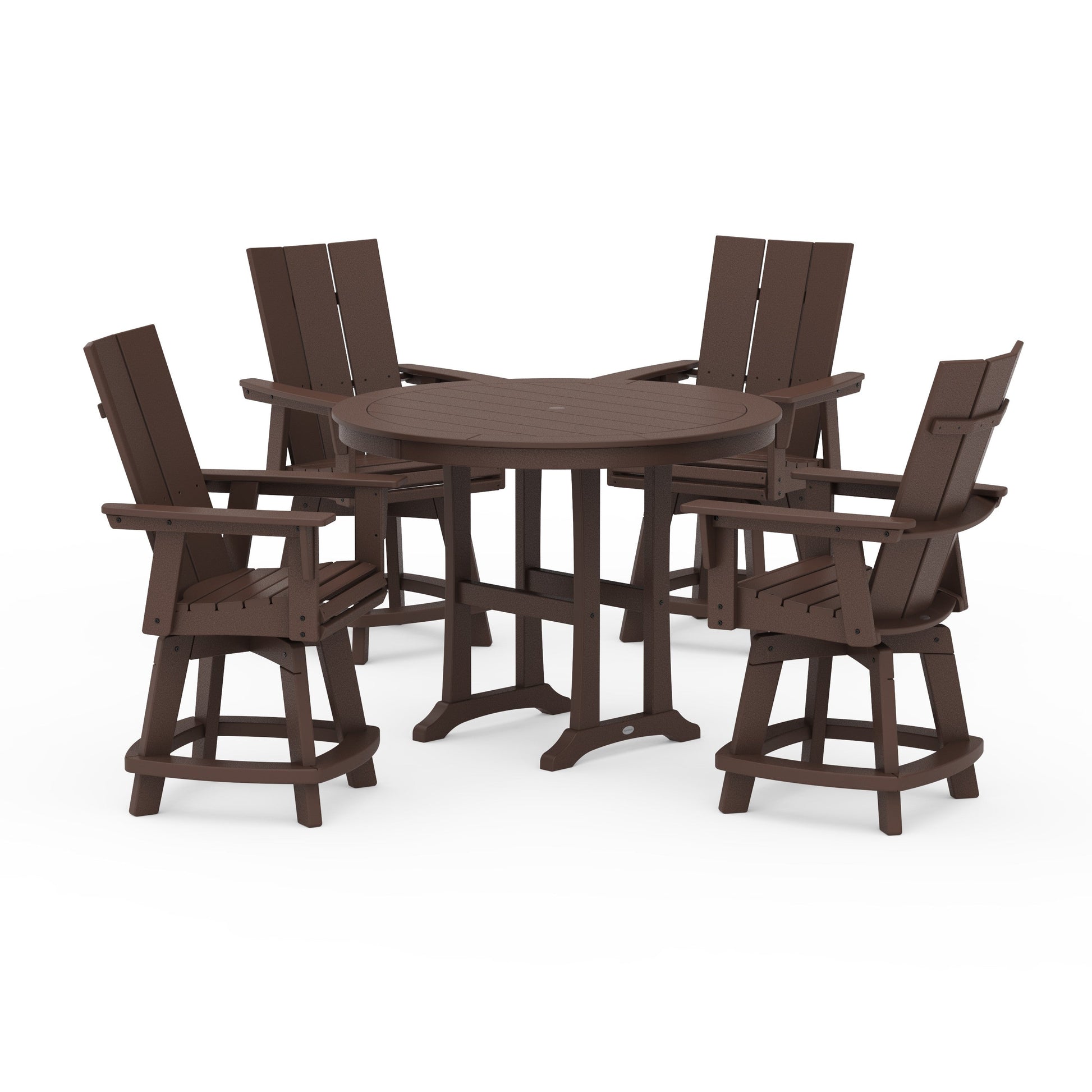 POLYWOOD 5-Piece Modern Swivel Counter Set — Mahogany