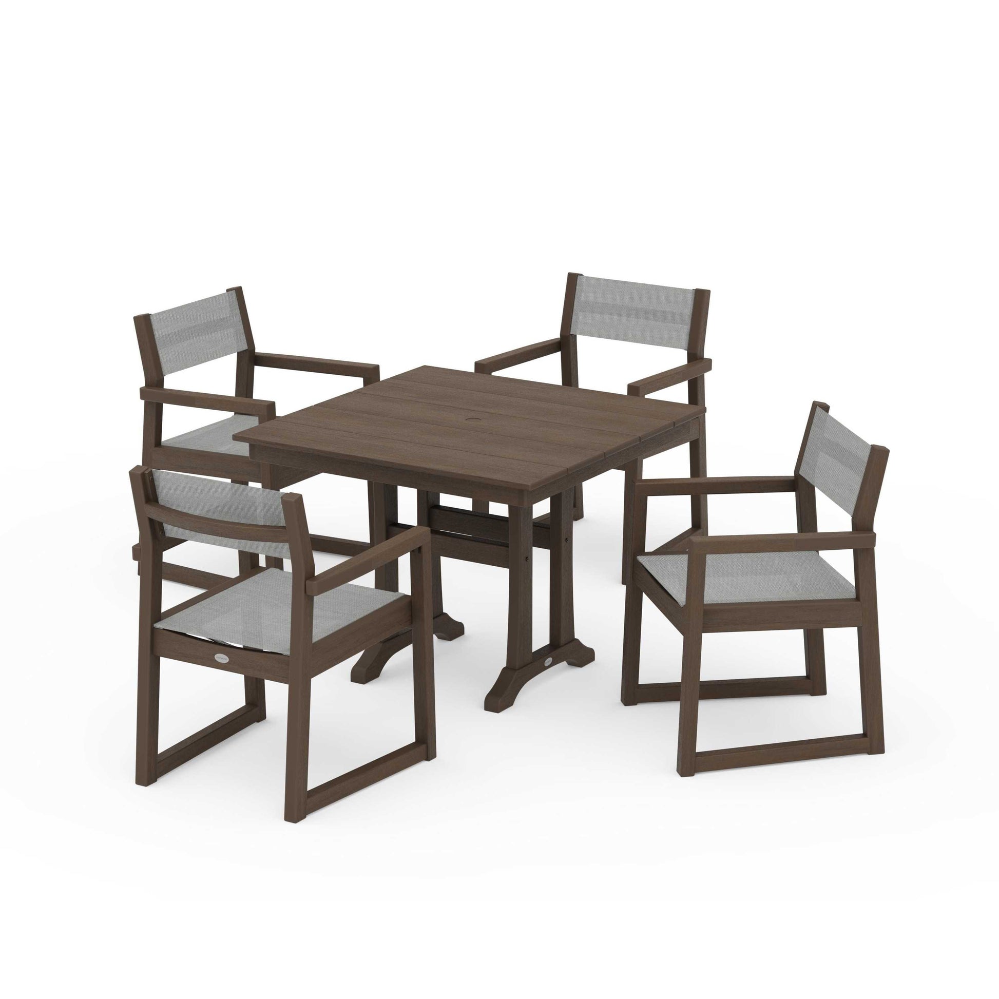 POLYWOOD EDGE Sling 5-Piece Farmhouse Dining Set with Trestle Legs — Kona / Metallic Sling