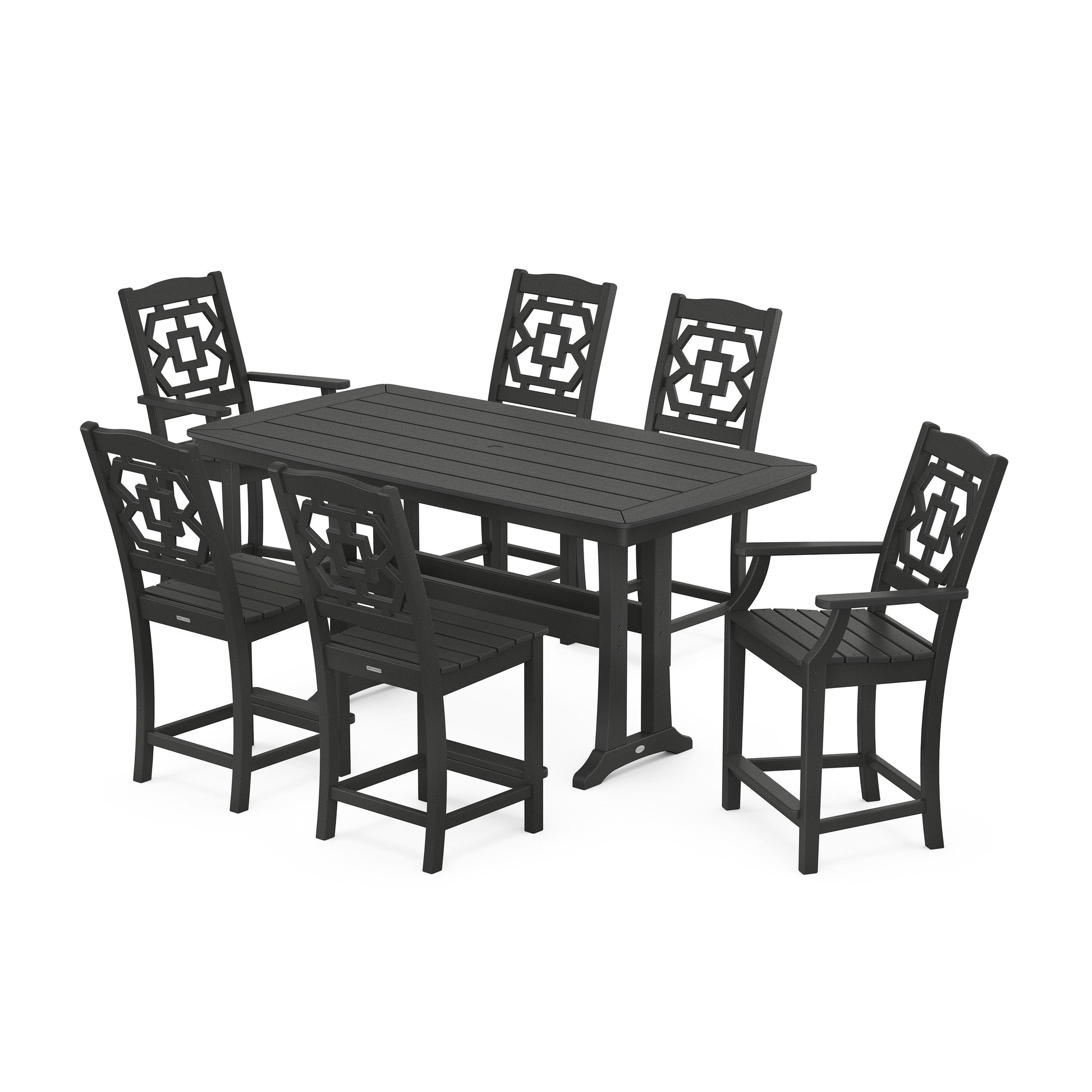 POLYWOOD Chinoiserie 7-Piece Counter Set with Trestle Legs — Black