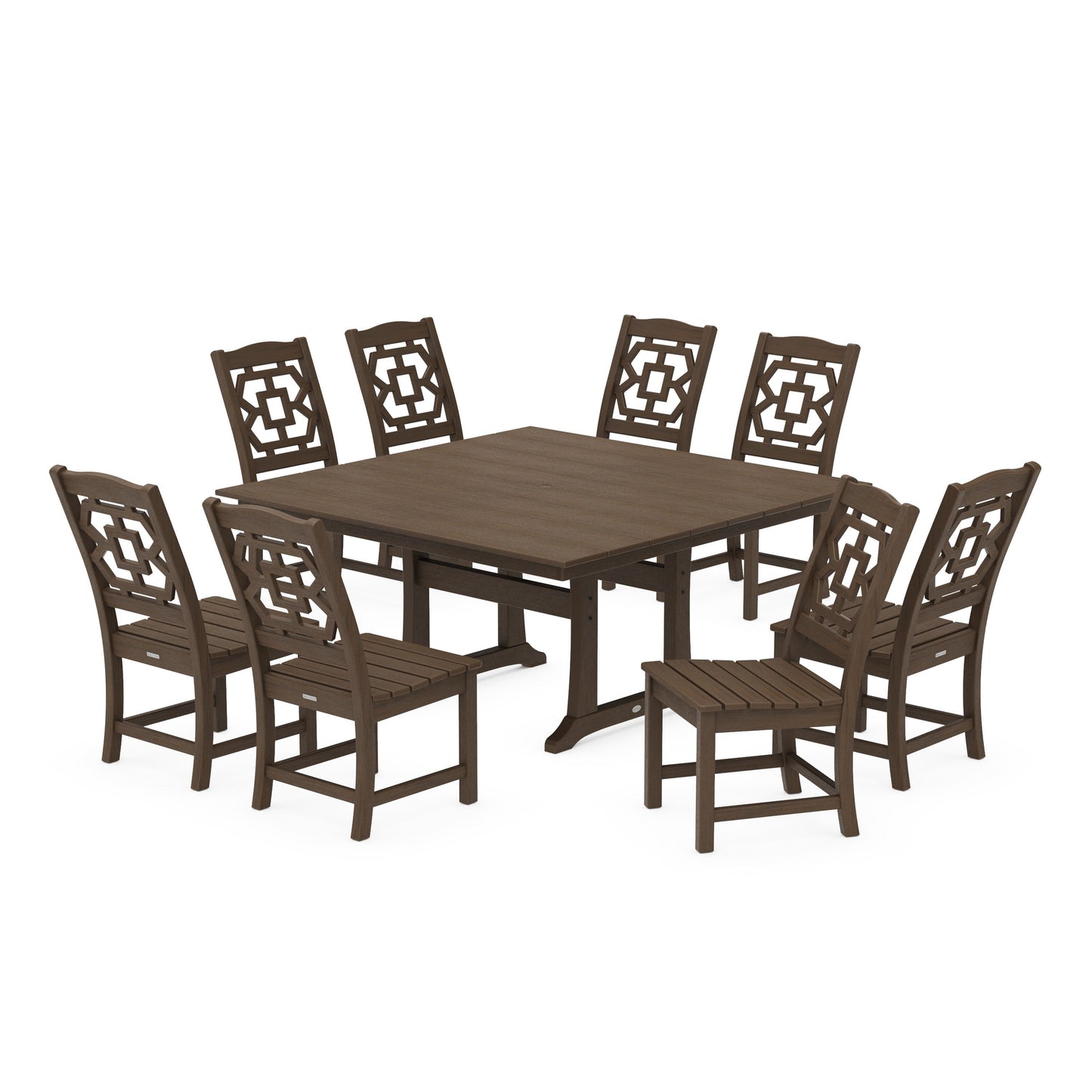 POLYWOOD Chinoiserie 9-Piece Square Farmhouse Side Chair Dining Set with Trestle Legs — Kona