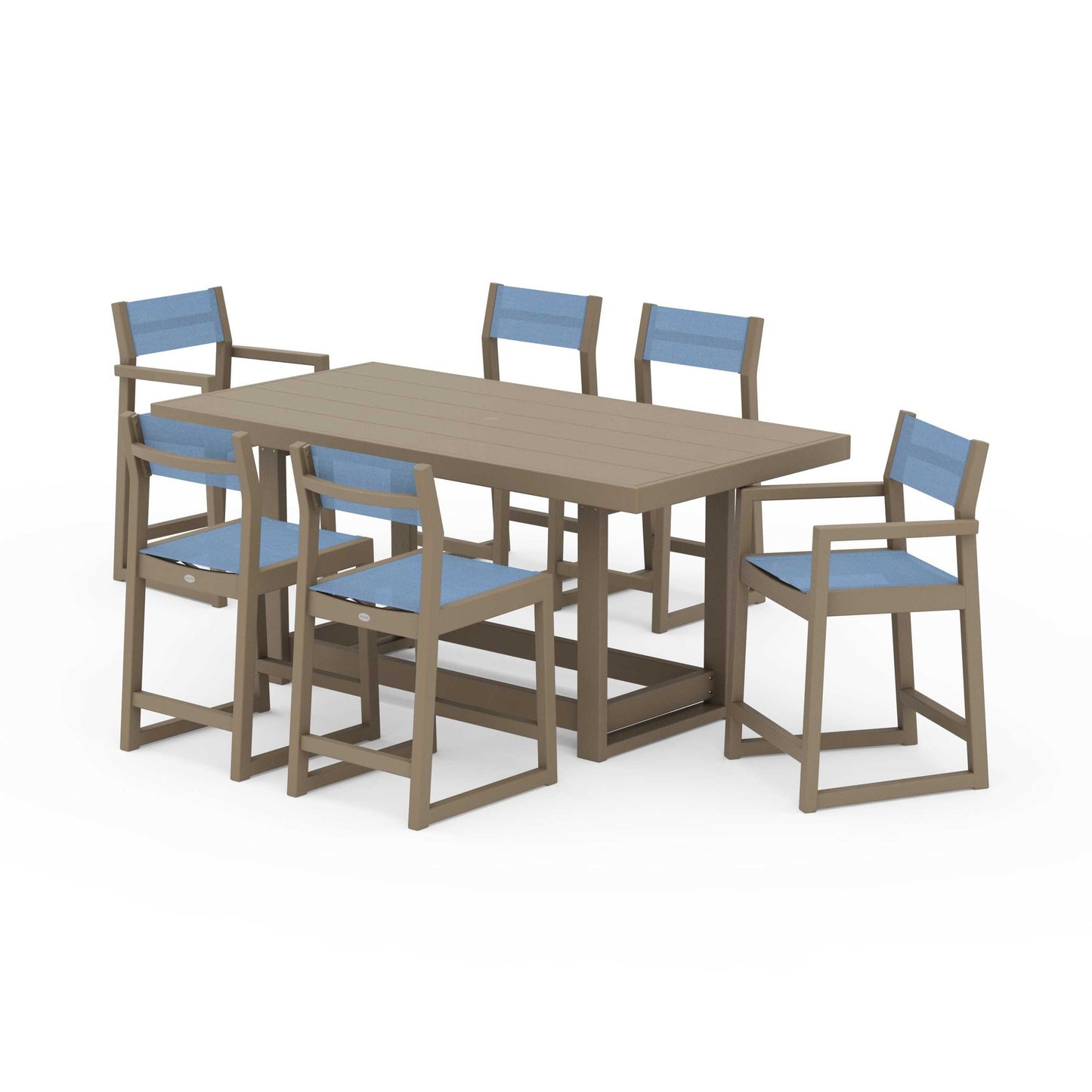 POLYWOOD EDGE Sling 7-Piece Counter Table Set — Vintage Sahara / Poolside Sling
