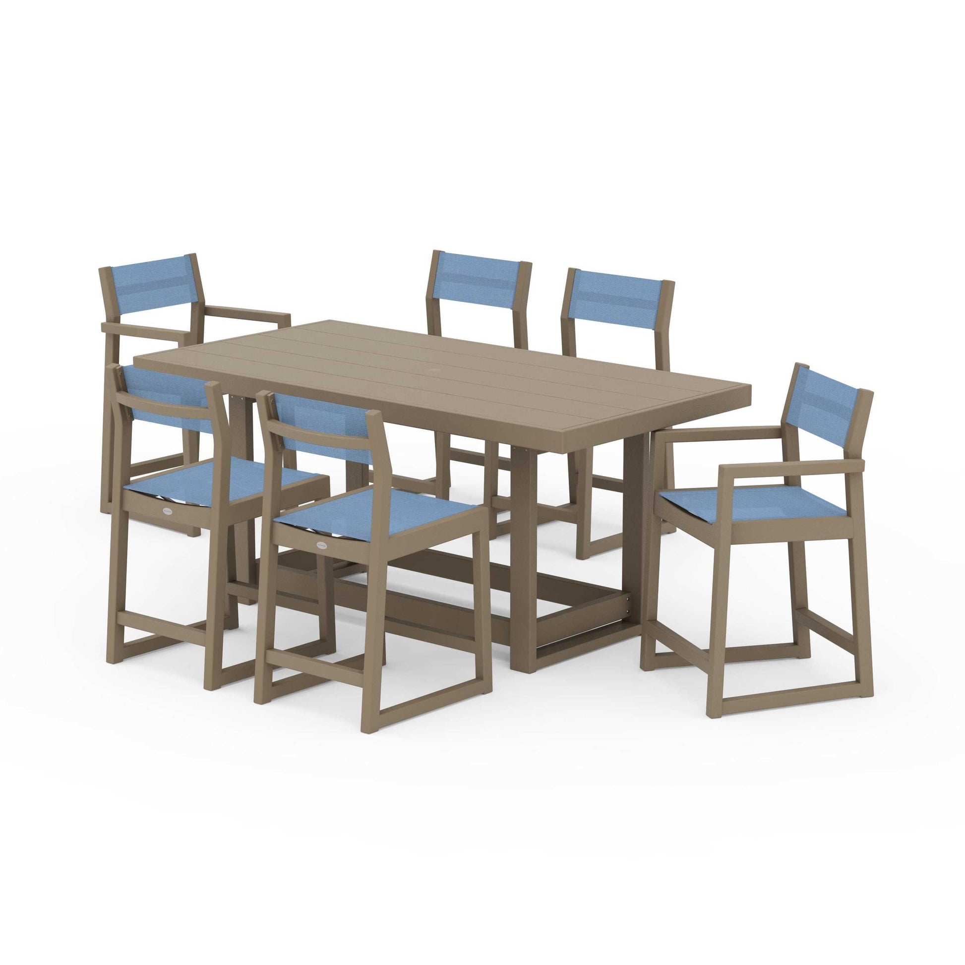 POLYWOOD EDGE Sling 7-Piece Counter Table Set — Vintage Sahara / Poolside Sling