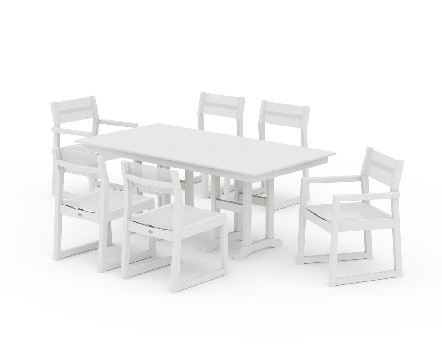POLYWOOD EDGE Sling 7-Piece Farmhouse Dining Set — Vintage White / White Sling