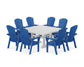 POLYWOOD Nautical Curveback Adirondack 9-Piece Square Dining Set with Trestle Legs — Pacific Blue / White