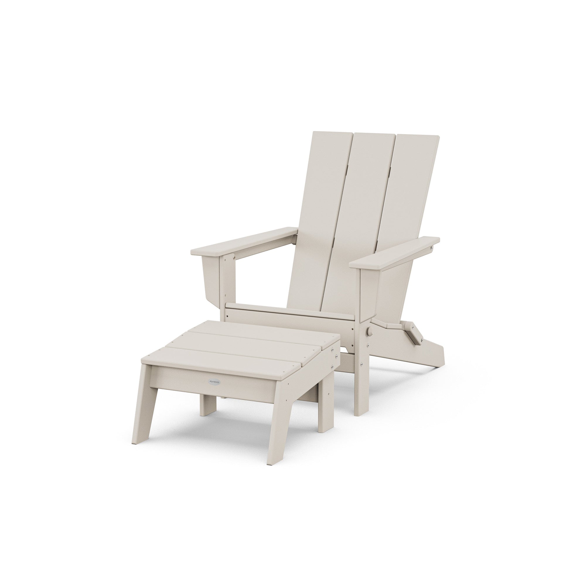 POLYWOOD Modern Studio Folding Adirondack Chair with Ottoman — Sand