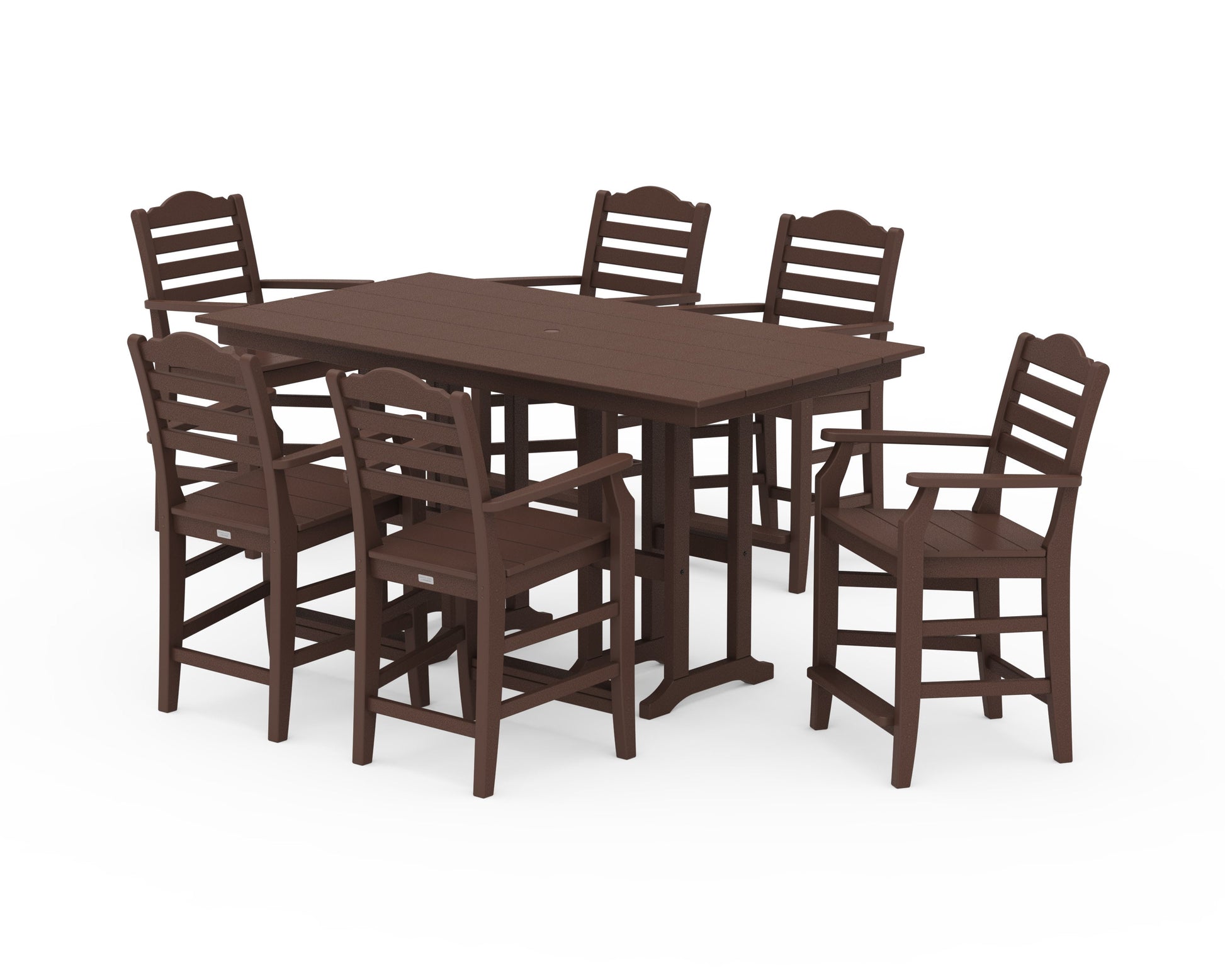 POLYWOOD Savannah Arm Chair 7-Piece Farmhouse Counter Set — Mahogany