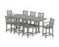POLYWOOD Chippendale 9-Piece Farmhouse Counter Set with Trestle Legs — Slate Grey