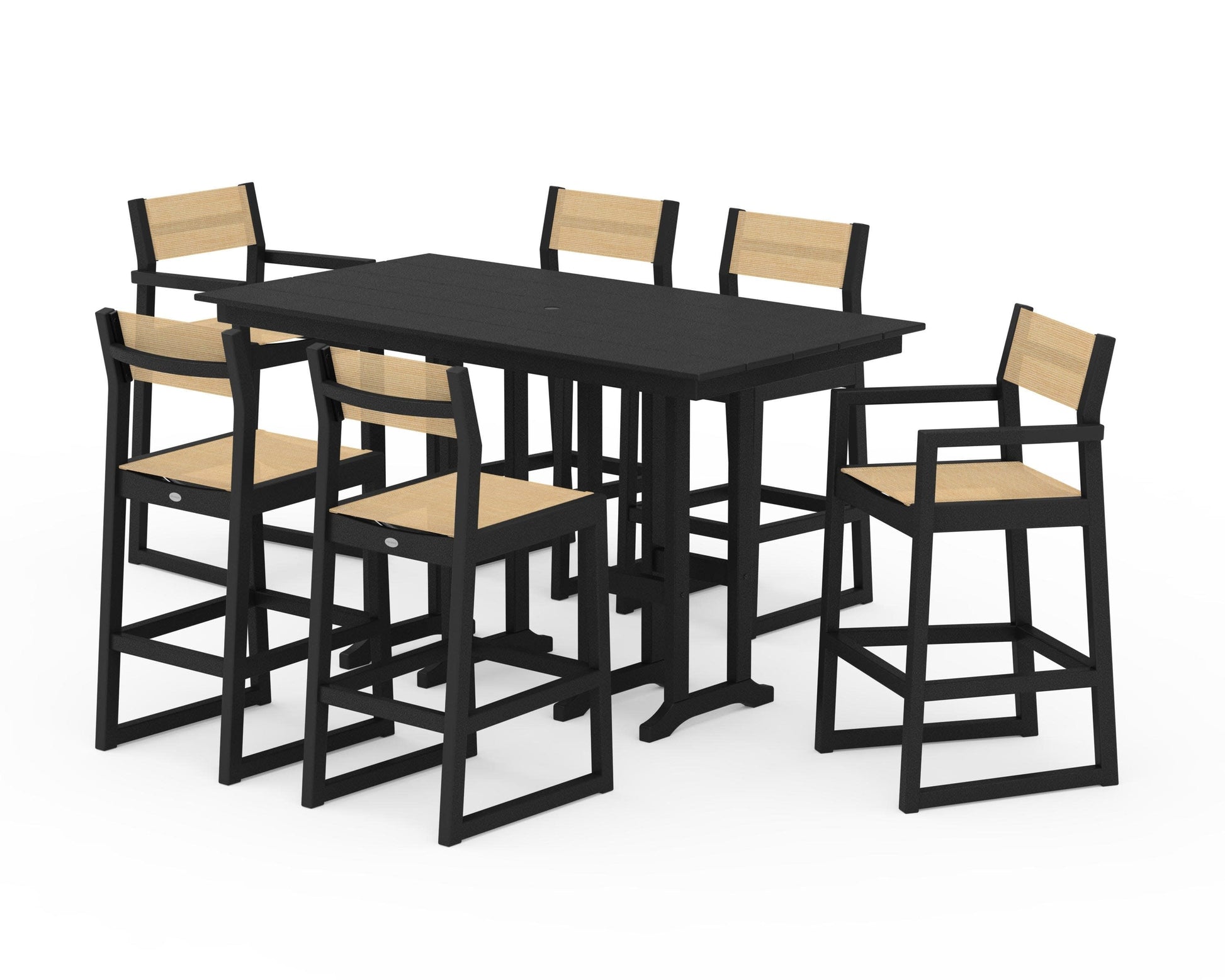 POLYWOOD EDGE Sling 7-Piece Farmhouse Bar Set — Black / Dupioni Apricot Sling
