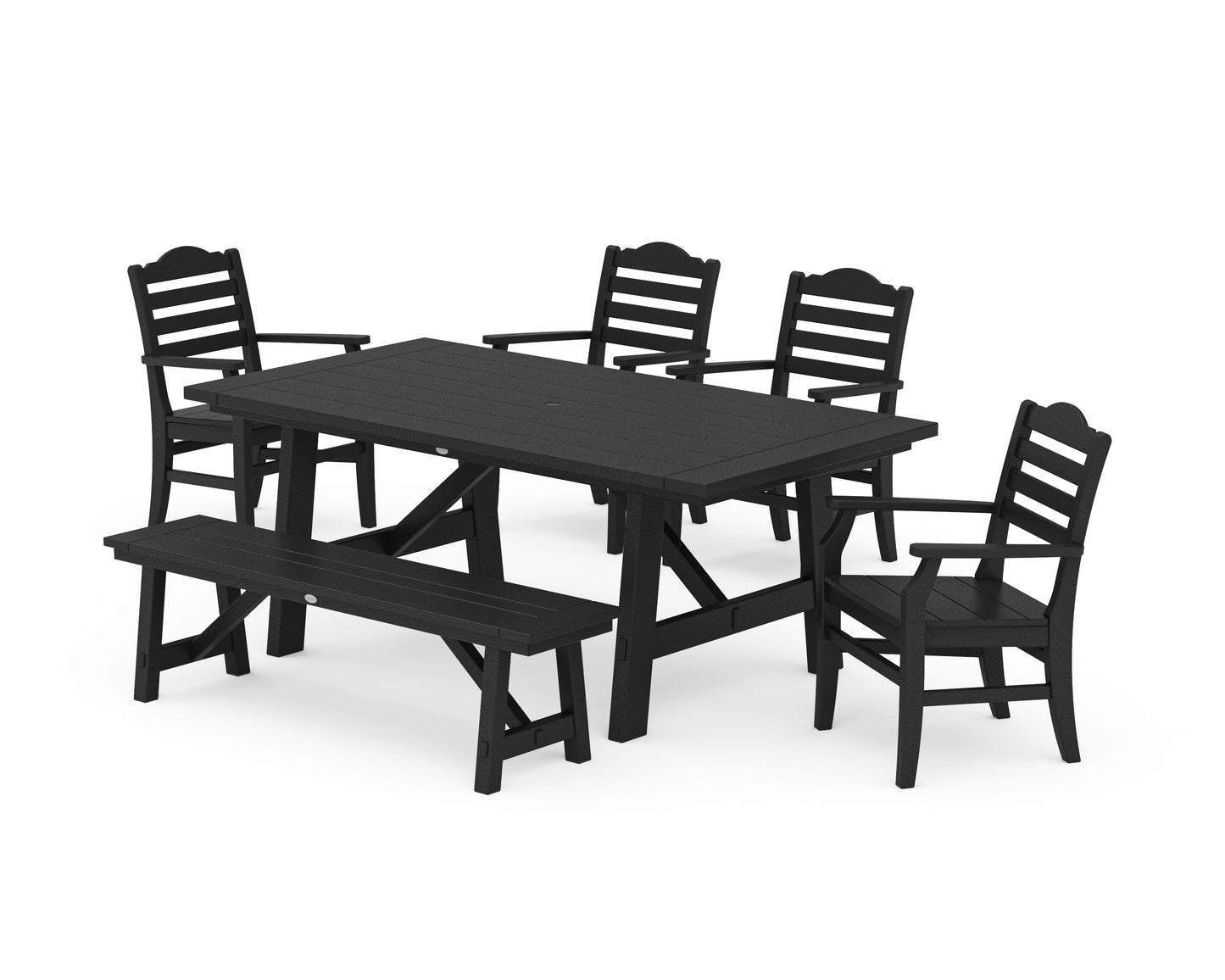POLYWOOD Savannah 6-Piece Rustic Farmhouse Dining Set with Bench — Black