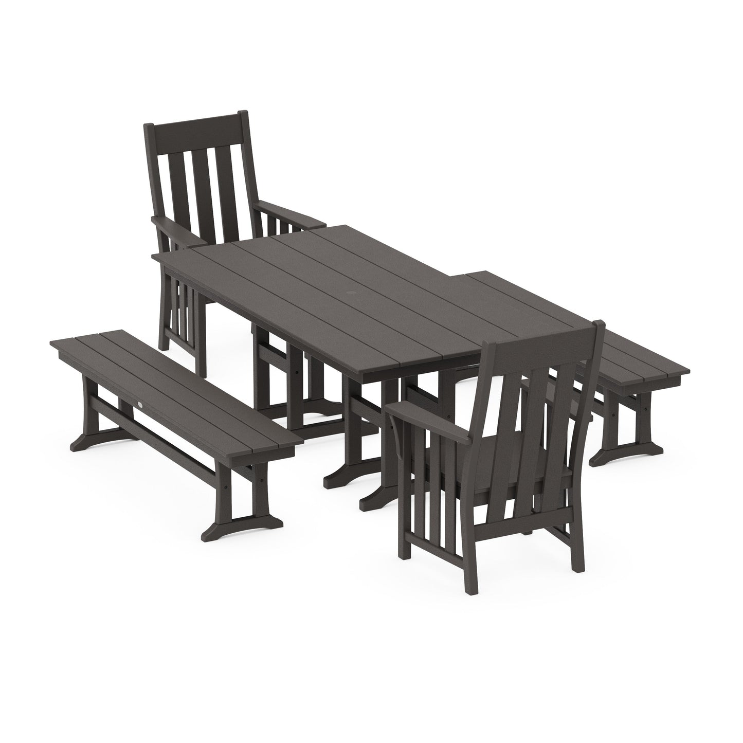POLYWOOD Acadia 5-Piece Farmhouse Dining Set with Benches — Vintage Coffee