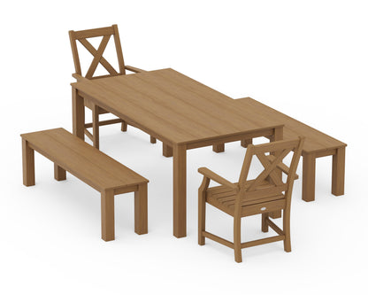 POLYWOOD Braxton 5-Piece Parsons Dining Set with Benches — Natural