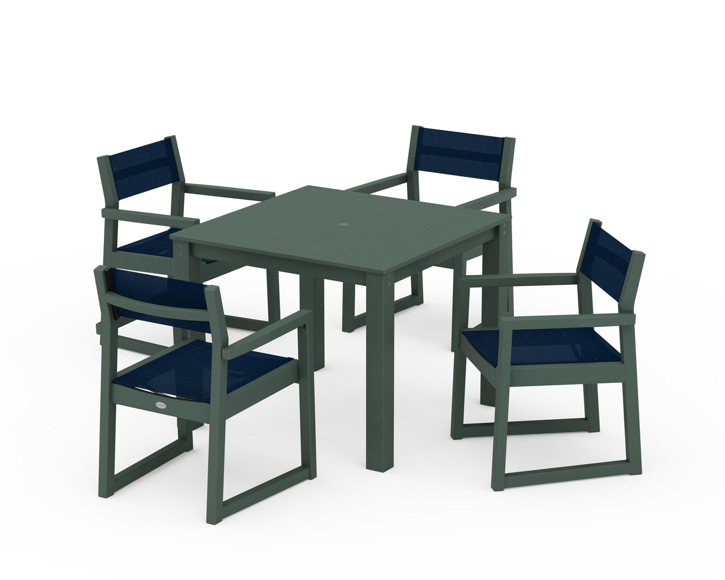 POLYWOOD EDGE Sling Arm Chair 5-Piece Parsons Dining Set — Green / Navy Blue Sling