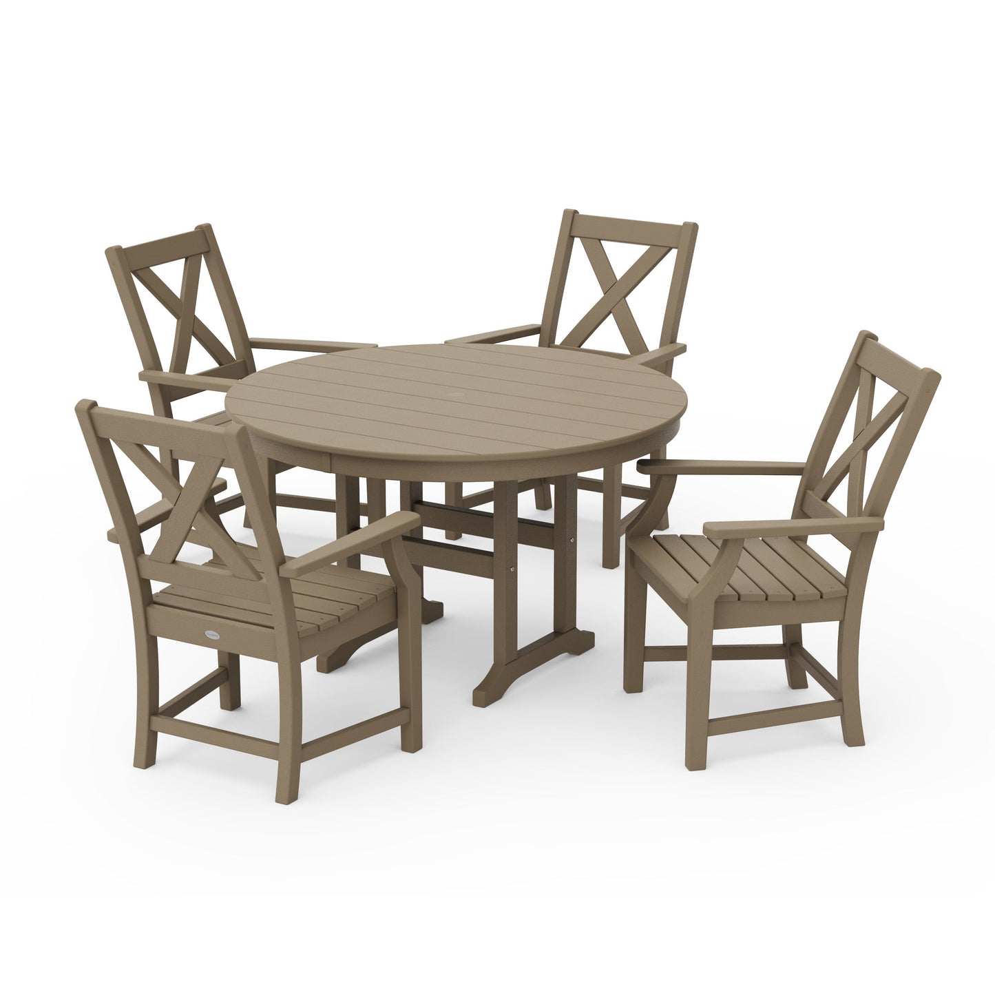 POLYWOOD Braxton 5-Piece Round Farmhouse Dining Set — Vintage Sahara