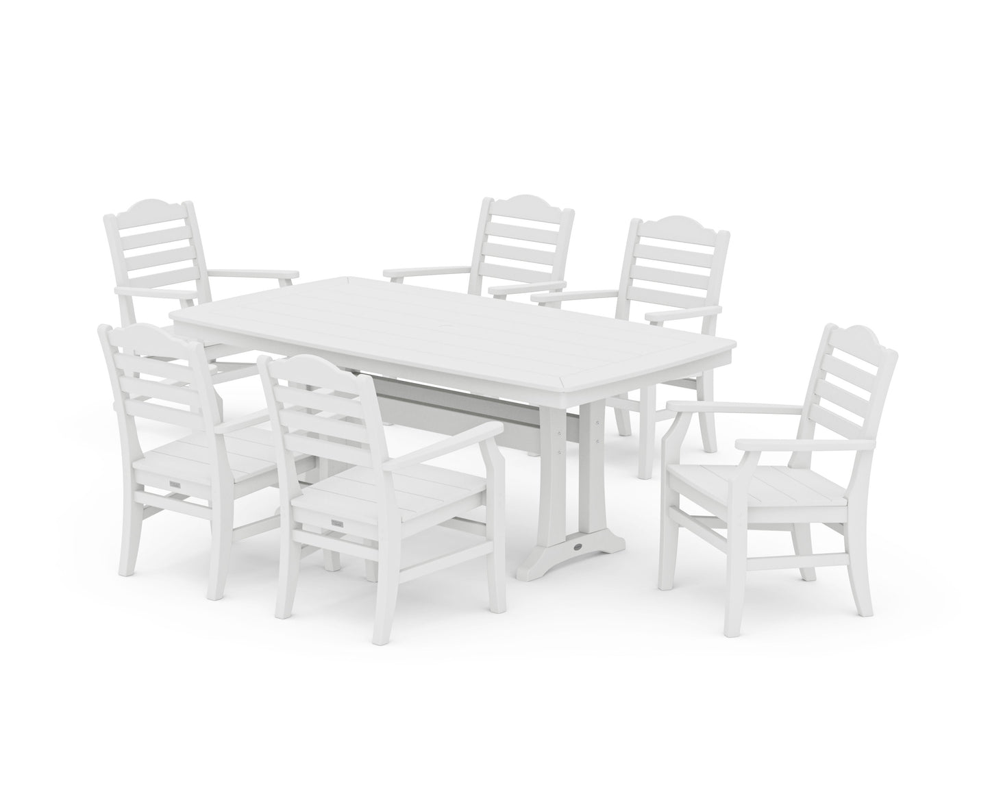 POLYWOOD Savannah Arm Chair 7-Piece Dining Set with Trestle Legs — White