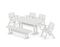 POLYWOOD Nautical Lowback 6-Piece Dining Set with Trestle Legs and Bench — White