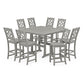 POLYWOOD Chinoiserie 9-Piece Square Side Chair Bar Set with Trestle Legs — Slate Grey