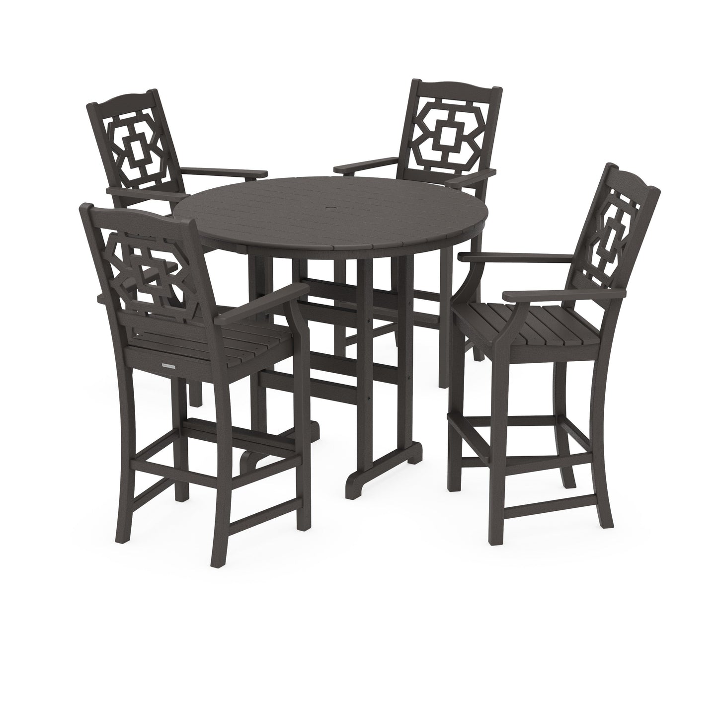 POLYWOOD Chinoiserie 5-Piece Round Farmhouse Bar Set — Vintage Coffee