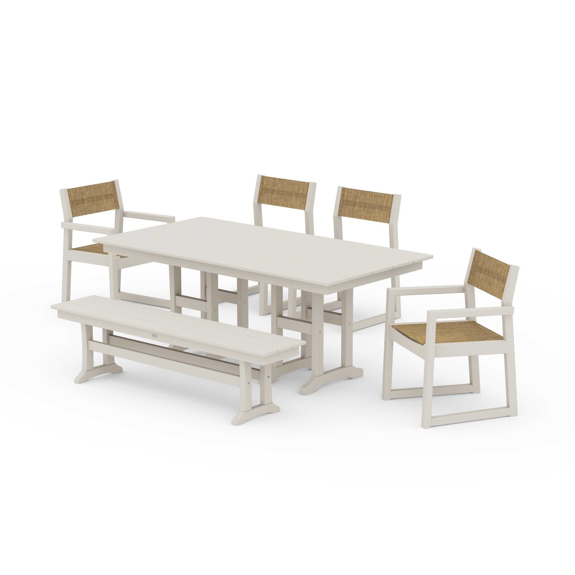 POLYWOOD EDGE Sling 6-Piece Farmhouse Dining Set — Sand / Burlap Sling