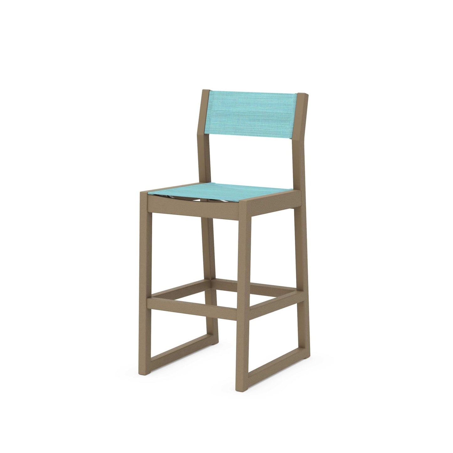 POLYWOOD EDGE Sling Bar Side Chair — Vintage Sahara / Dupioni Aquamarine Sling