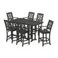 POLYWOOD Chinoiserie Arm Chair 7-Piece Farmhouse Bar Set — Black